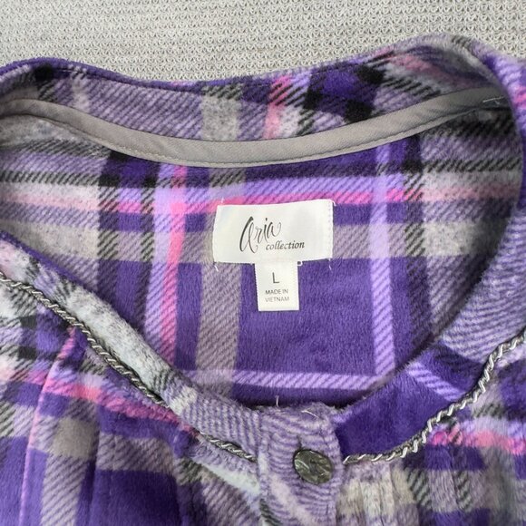 Aria Collection Purple Gray Plaid Long-Sleeve Nightgown Size L Soft PJs Pockets - Picture 8 of 16